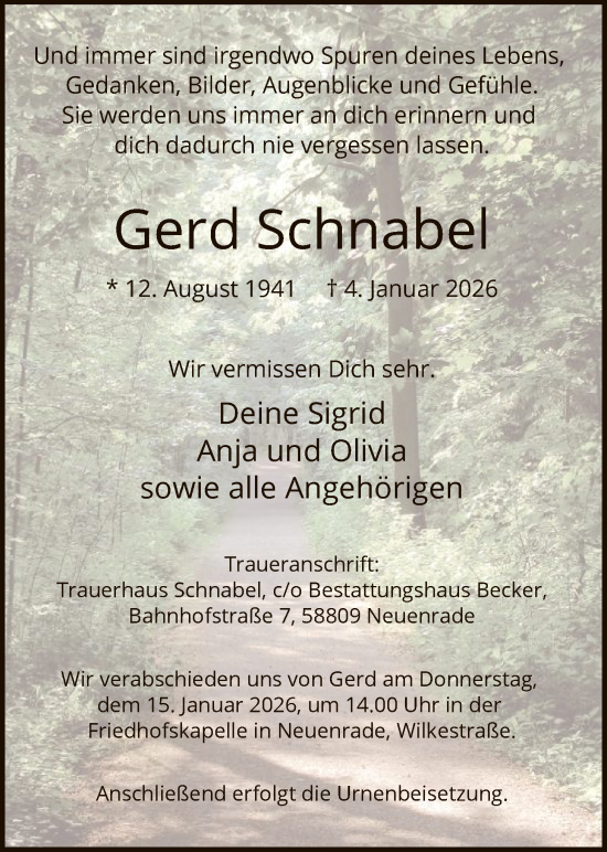 Traueranzeige von Gerd Schnabel von HALN