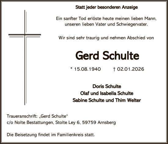 Traueranzeige von Gerd Schulte von HASK