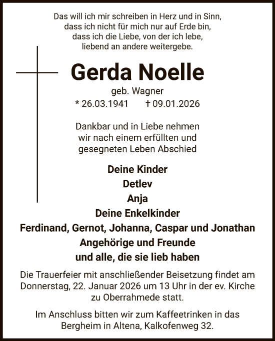 Traueranzeige von Gerda Noelle von HALN