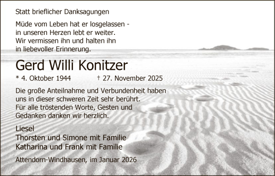 Traueranzeige von Gerd Willi Konitzer von HASKHALN