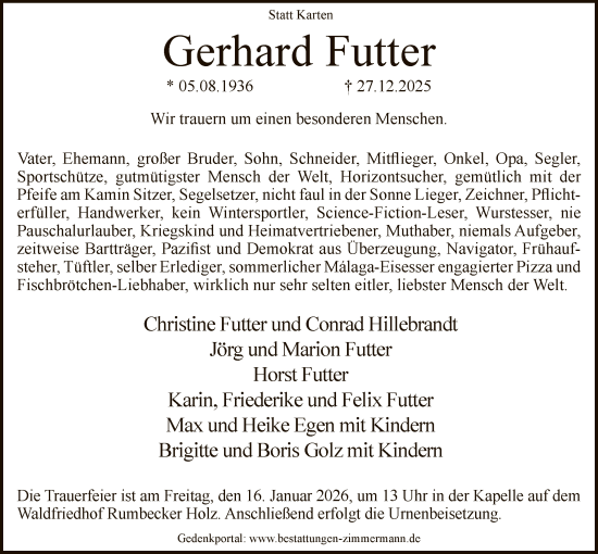 Traueranzeige von Gerhard Futter von HASK