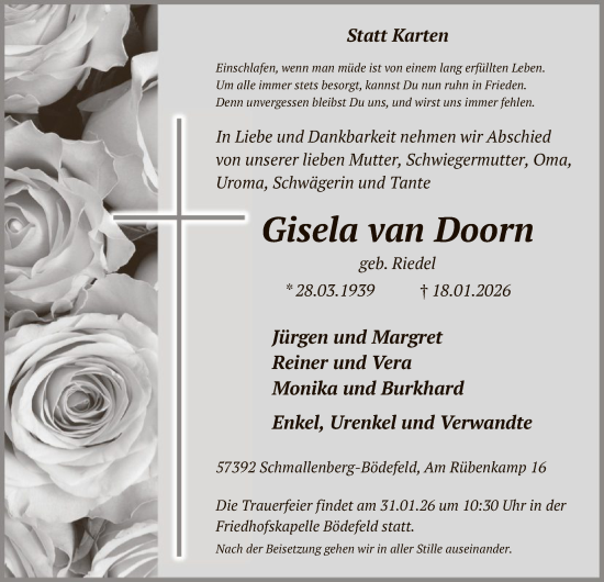 Traueranzeige von Gisela van Doorn von HASK