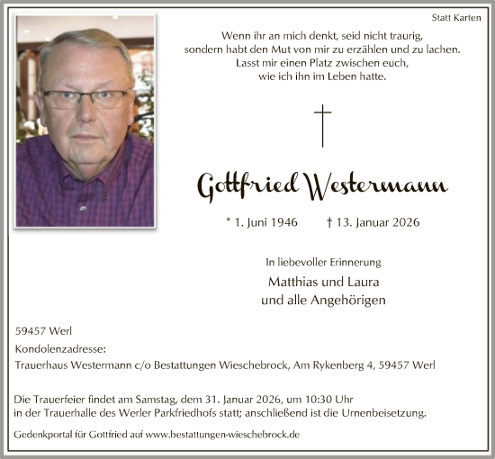 Traueranzeige von Gottfried Westermann von HASO
