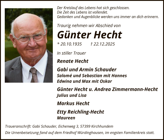 Traueranzeige von Günter Hecht von HASK