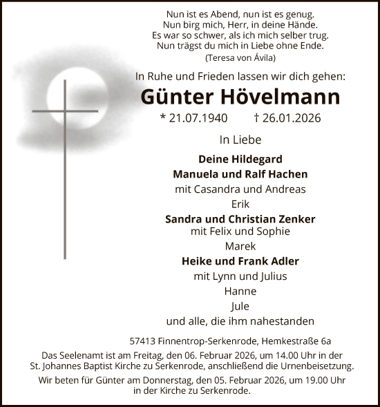 Traueranzeige von Günter Hövelmann von HASK