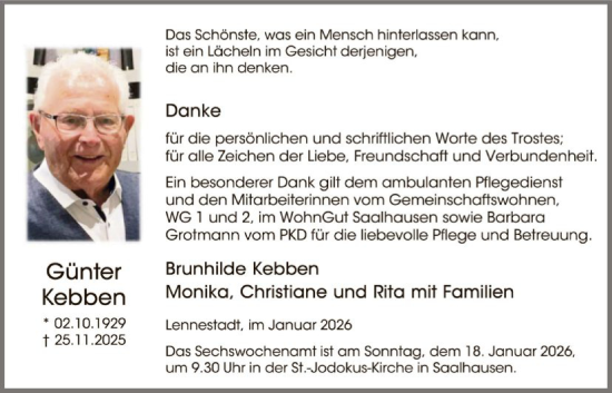 Traueranzeige von Günter Kebben von HASK