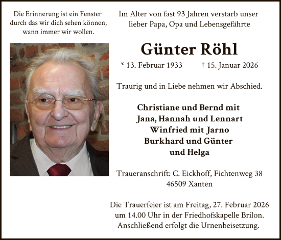 Traueranzeige von Günter Röhl von HASK