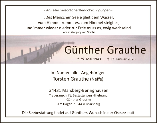 Traueranzeige von Günther Grauthe von HASK