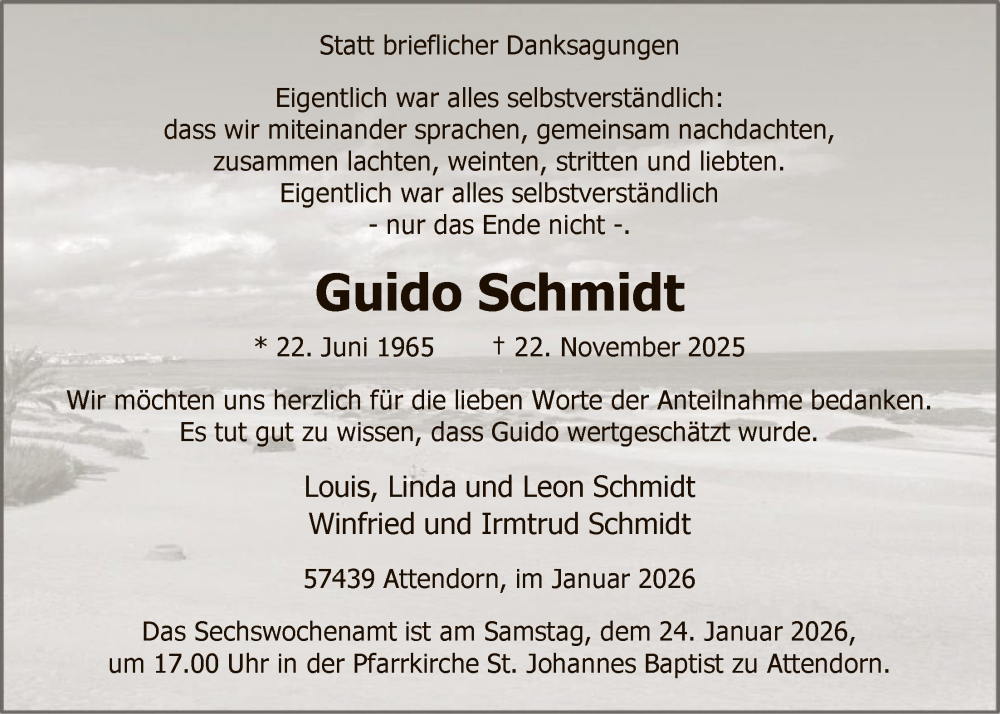  Traueranzeige für Guido Schmidt vom 17.01.2026 aus HASK