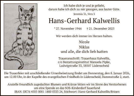 Traueranzeige von Hans-Gerhard Kalwellis von HALN