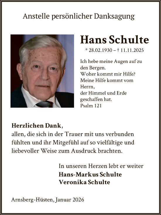 Traueranzeige von Hans Schulte von HASK