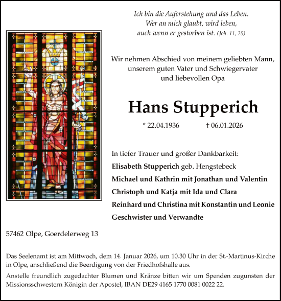 Traueranzeige von Hans Stupperich von HASK