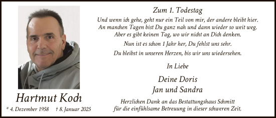 Traueranzeige von Hartmut Koch von HAWA