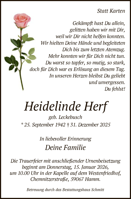 Traueranzeige von Heidelinde Herf von HAWA