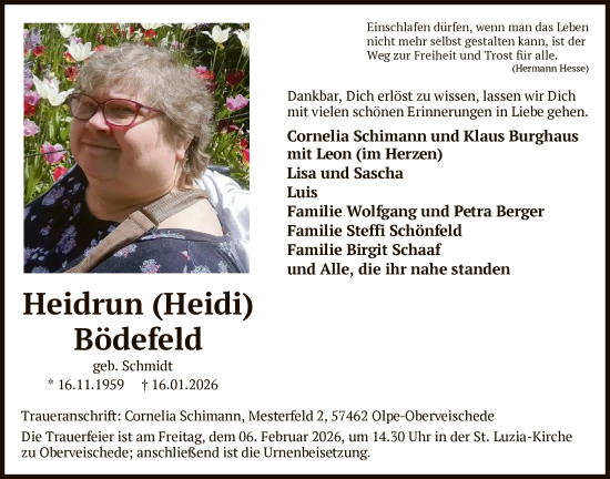 Traueranzeige von Heidrun Bödefeld von HASK