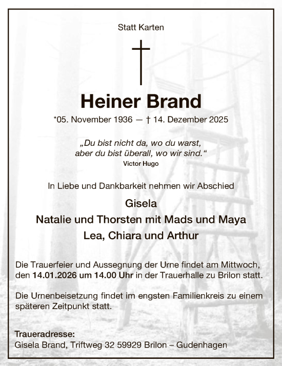 Traueranzeige von Heiner Brand von HASK