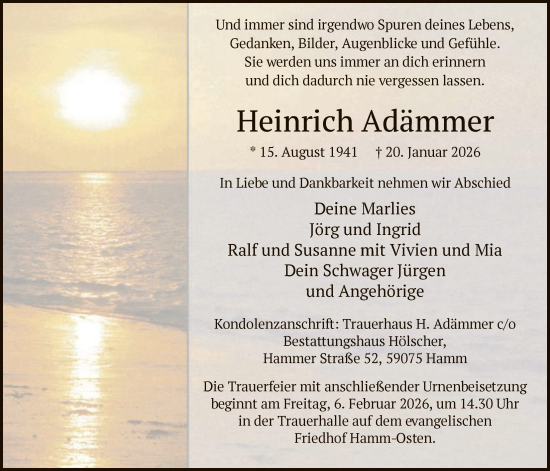 Traueranzeige von Heinrich Adämmer von HAWA