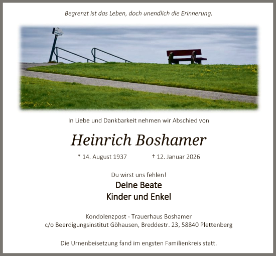 Traueranzeige von Heinrich Boshamer von HALN