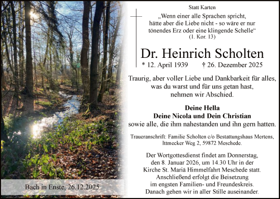 Traueranzeige von Heinrich Scholten von HASK