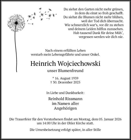 Traueranzeige von Heinrich Wojciechowski von HALN