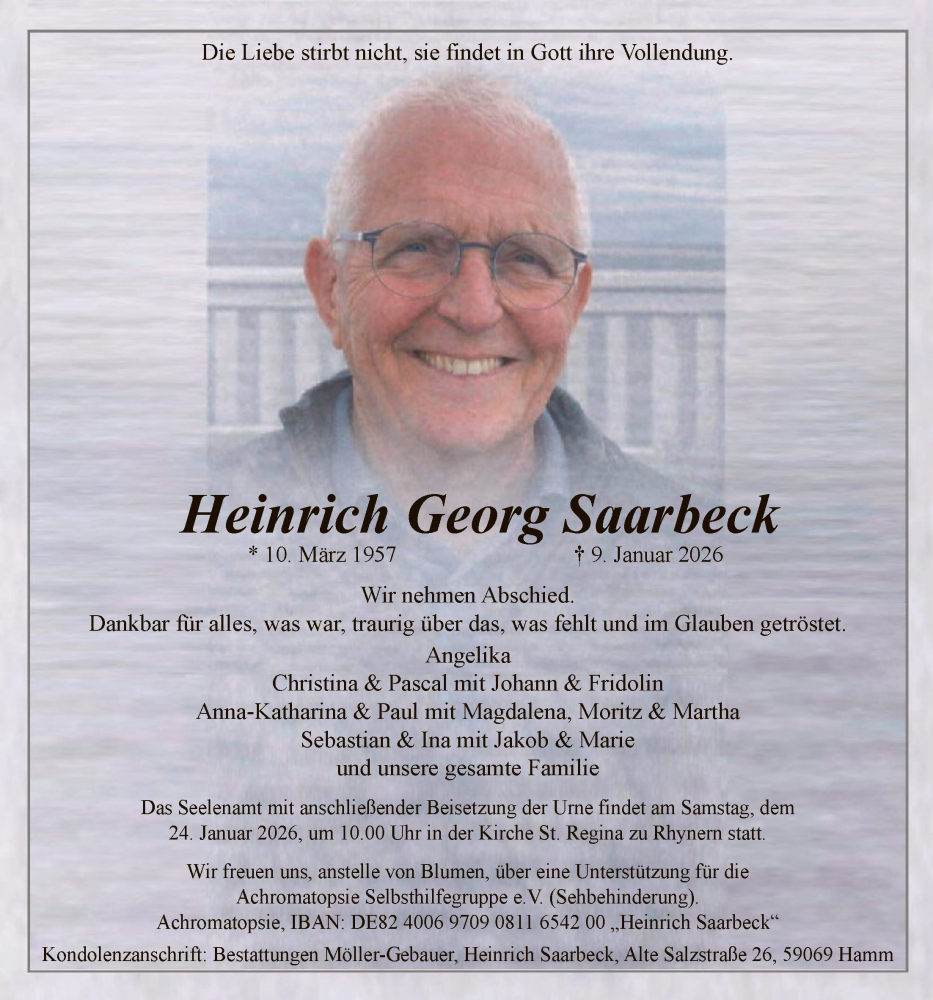  Traueranzeige für Heinrich Georg Saarbeck vom 17.01.2026 aus HAWA