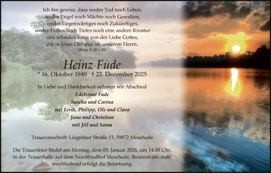 Traueranzeige von Heinz Fude von HASK