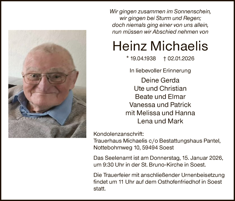  Traueranzeige für Heinz Michaelis vom 10.01.2026 aus HASO
