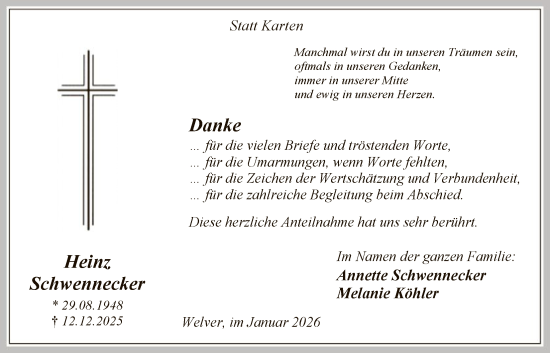 Traueranzeige von Heinz Schwennecker von HASO