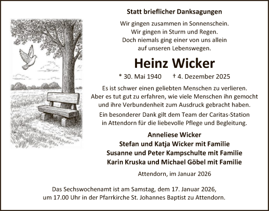 Traueranzeige von Heinz Wicker von HASK
