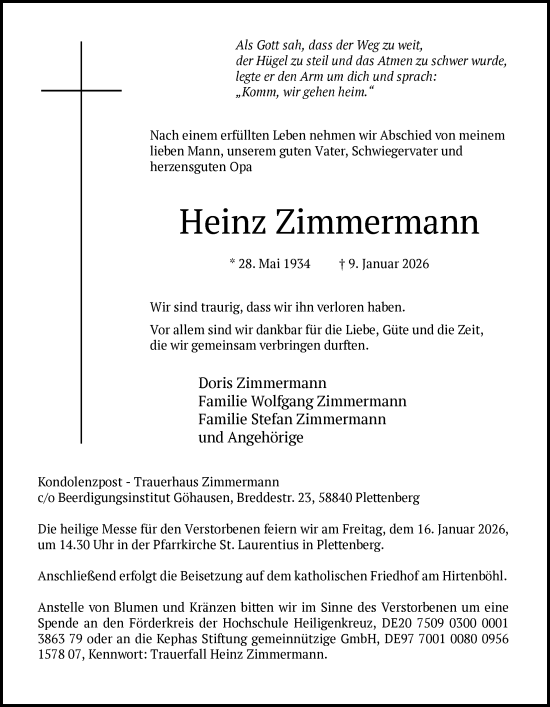 Traueranzeige von Heinz Zimmermann von HALN