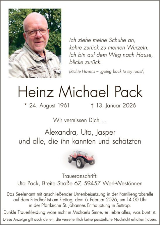 Traueranzeige von Heinz Michael Pack von HASO