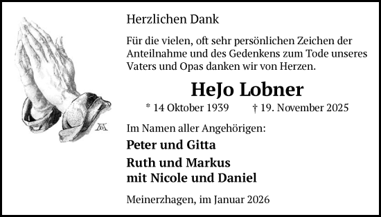Traueranzeige von HeJo Lobner von HALN