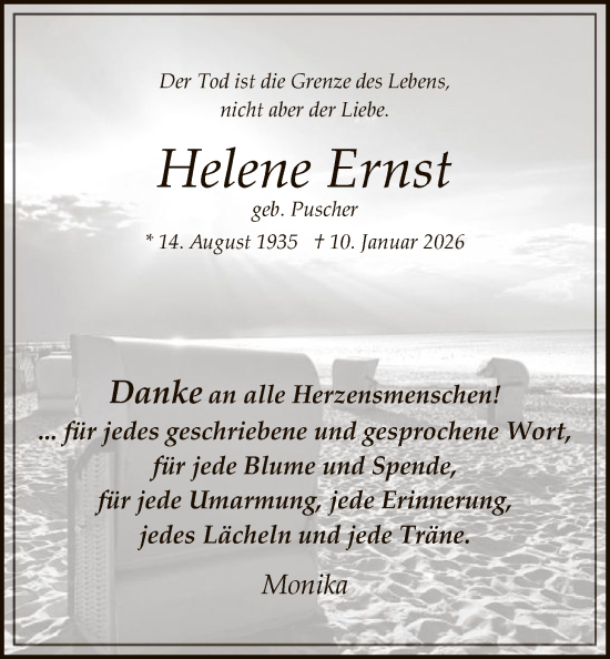 Traueranzeige von Helene Ernst von HASO
