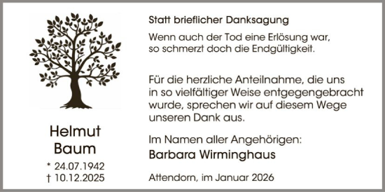 Traueranzeige von Helmut Baum von HASK