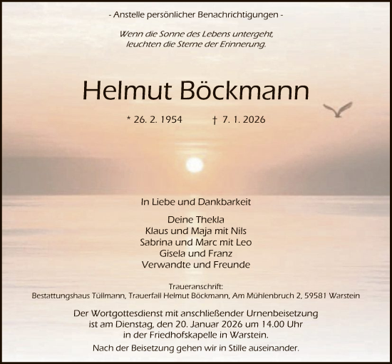 Traueranzeige von Helmut Böckmann von HASO