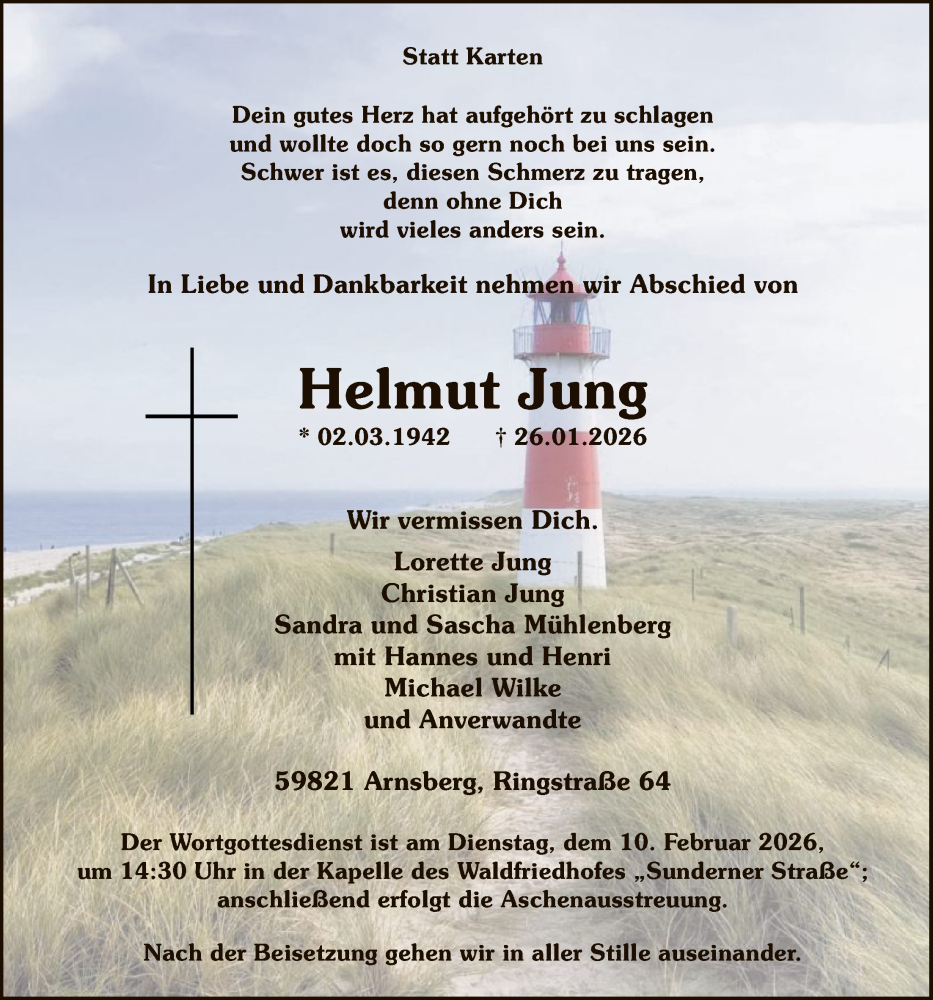  Traueranzeige für Helmut Jung vom 31.01.2026 aus HASK