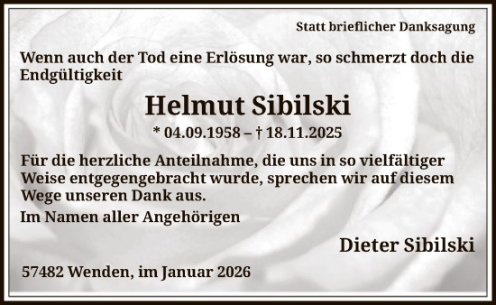 Traueranzeige von Helmut Sibilski von HASK