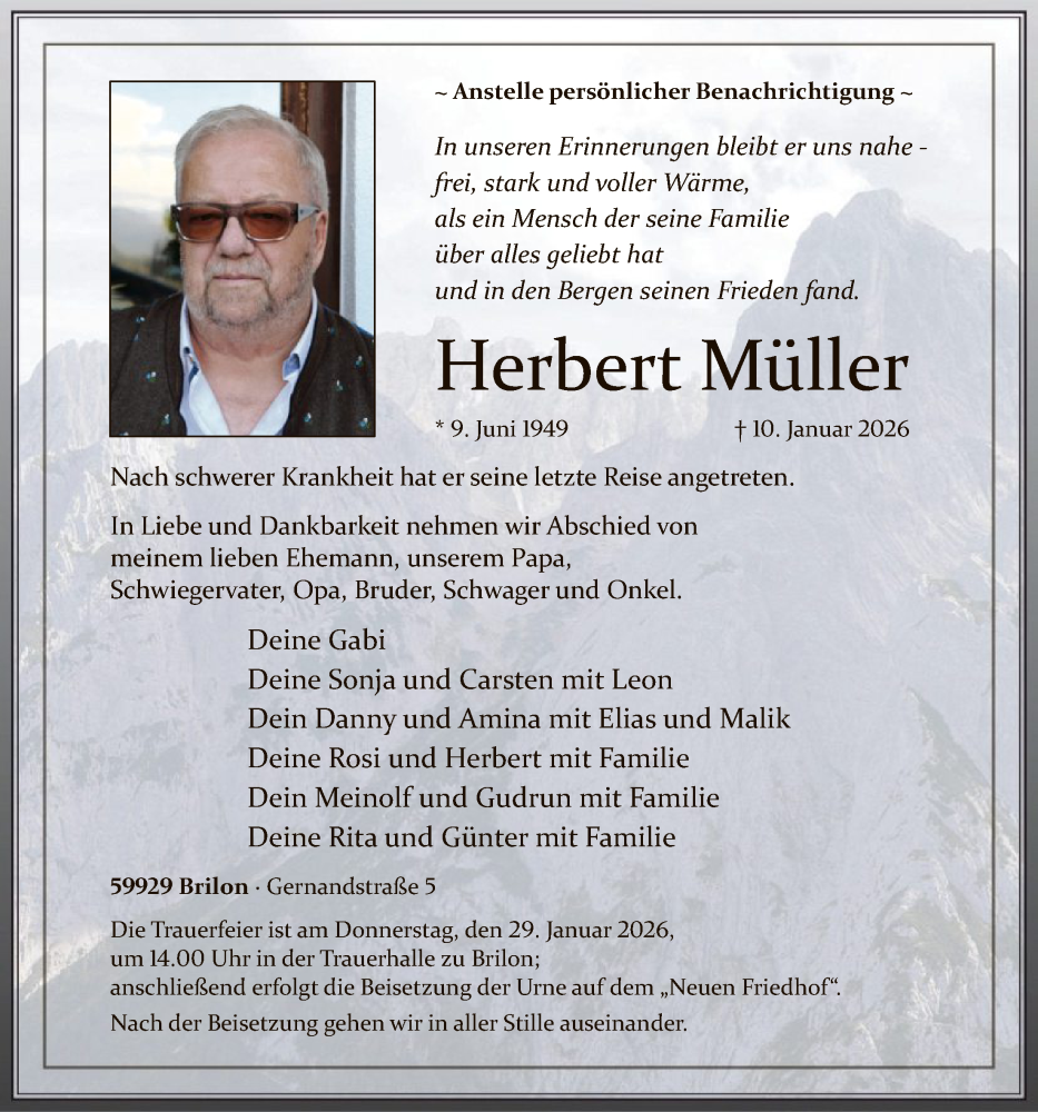  Traueranzeige für Herbert Müller vom 17.01.2026 aus HASK