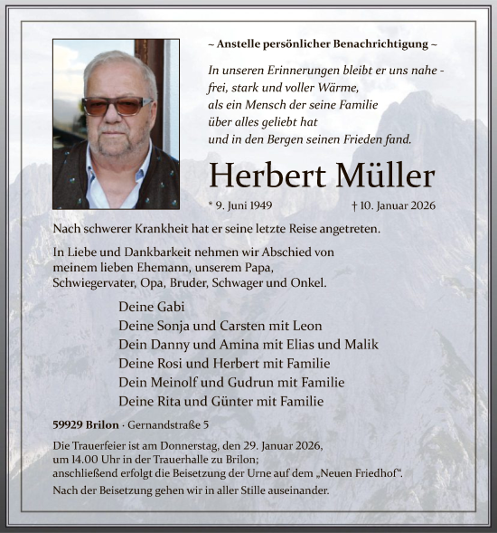 Traueranzeige von Herbert Müller von HASK