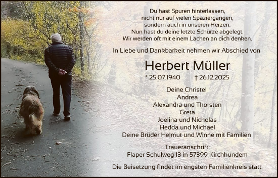 Traueranzeige von Herbert Müller von HASK