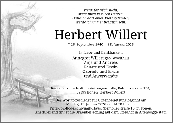 Traueranzeige von Herbert Willert von HAWA