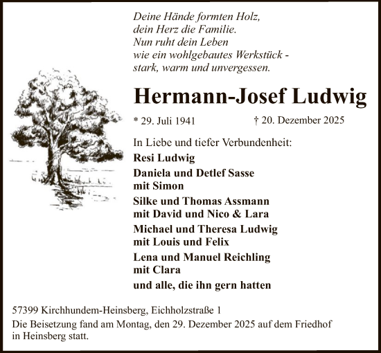 Traueranzeige von Hermann-Josef Ludwig von HASK