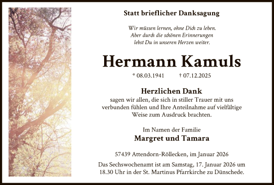 Traueranzeige von Hermann Kamuls von HASK