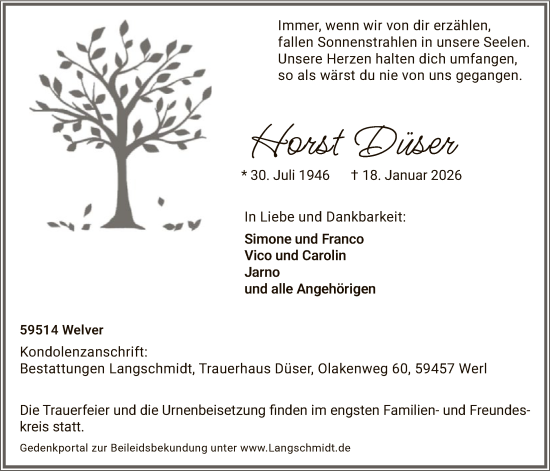 Traueranzeige von Horst Düser von HASO