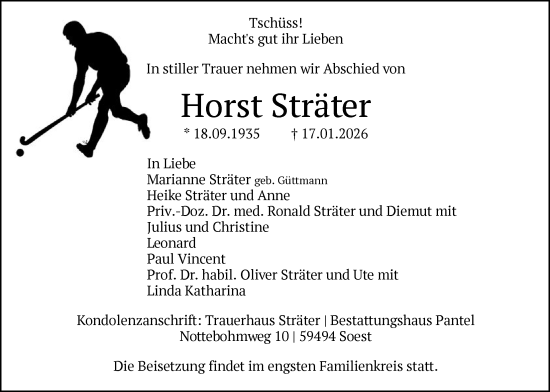 Traueranzeige von Horst Sträter von HASO