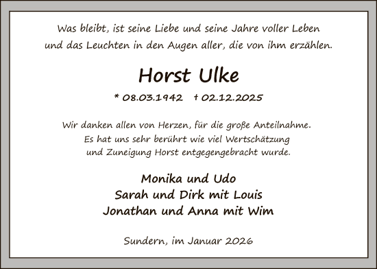 Traueranzeige von Horst Ulke von HASK