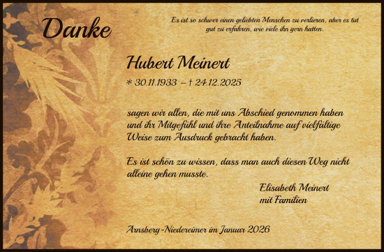 Traueranzeige von Hubert Meinert von HASK