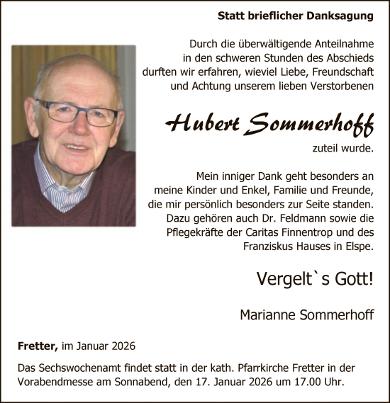 Traueranzeige von Hubert Sommerhoff von HASK