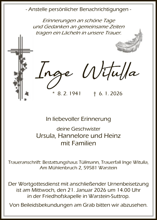 Traueranzeige von Inge Witulla von HASO