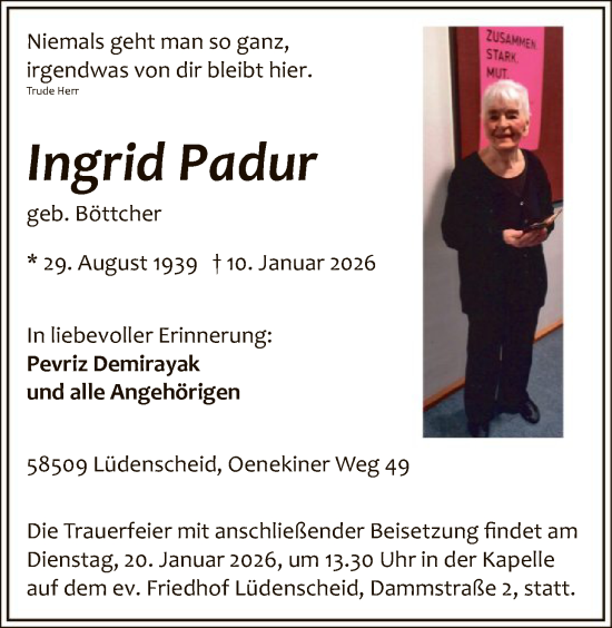 Traueranzeige von Ingrid Padur von HALN